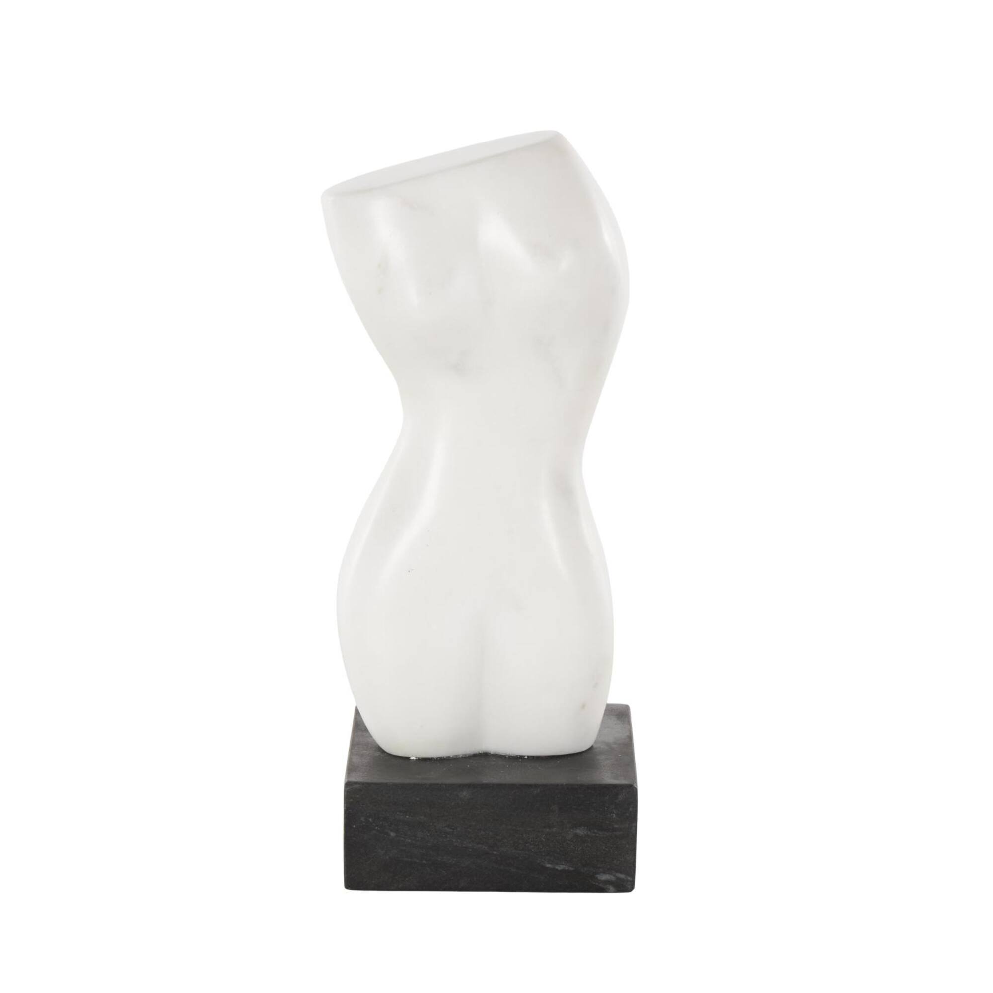 11" Marble Abstract Female Form Sculpture with Black Block Base